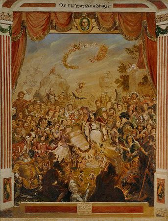威廉·莎士比亚第一次出现在环球剧院的舞台上`The First Appearance of William Shakespeare on the Stage of the Globe Theatre by George Cruikshank