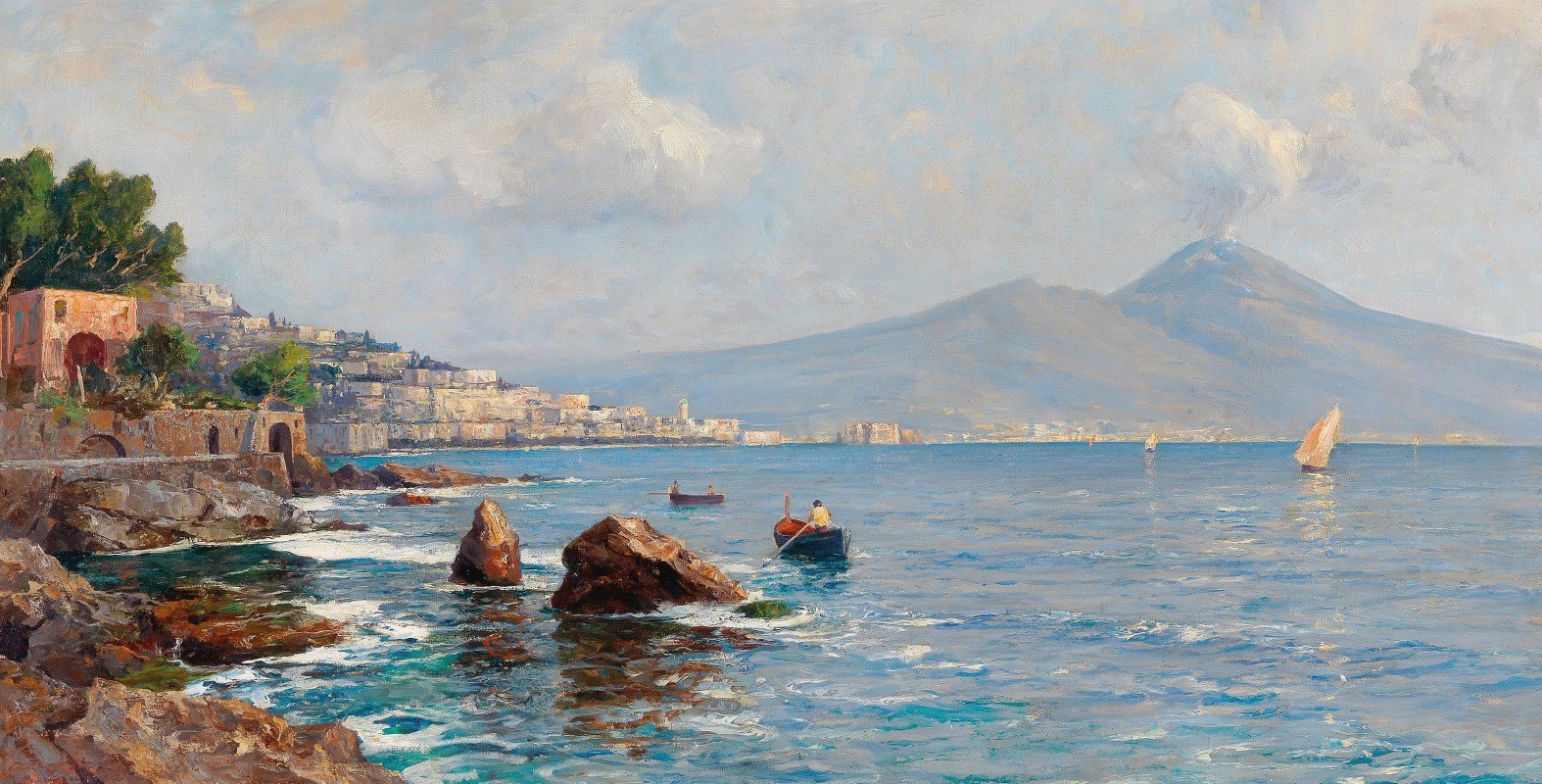 以维苏威火山为背景的那不勒斯湾景观`View of the Gulf of Naples with Vesuvius in the background