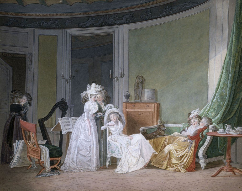 新婚夫妇之旅`La Visite aux jeunes mariés (1795) by Jean-Baptiste Mallet