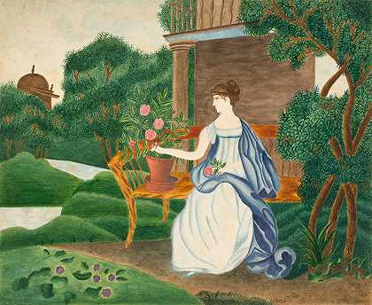 花园里的女人`Woman In A Garden (19th century) by Sarah P. Wells