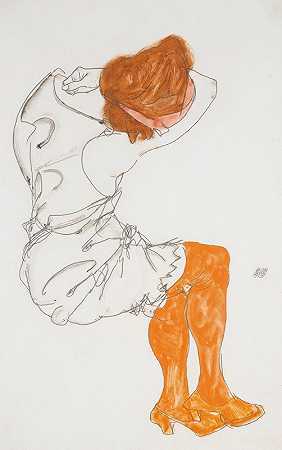 熟睡的女孩（熟睡的女孩）`Das Schlafende Mädchen (The Sleeping Girl) (1913) by Egon Schiele