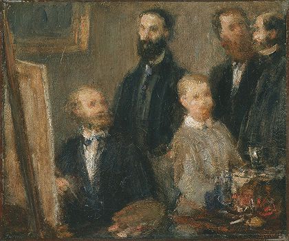 马奈在他的工作室里`Manet in his Studio by Henri Fantin-Latour