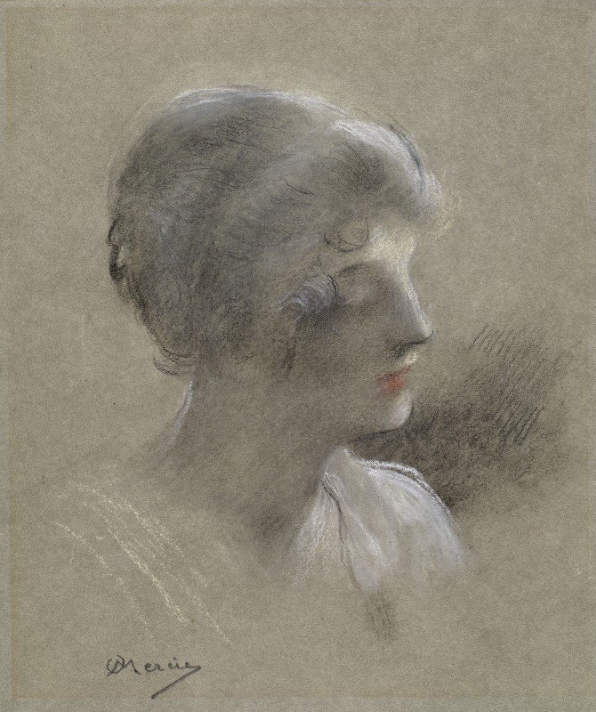 一位年轻女士的头`Head of a Young Lady by Antonin Mercié
