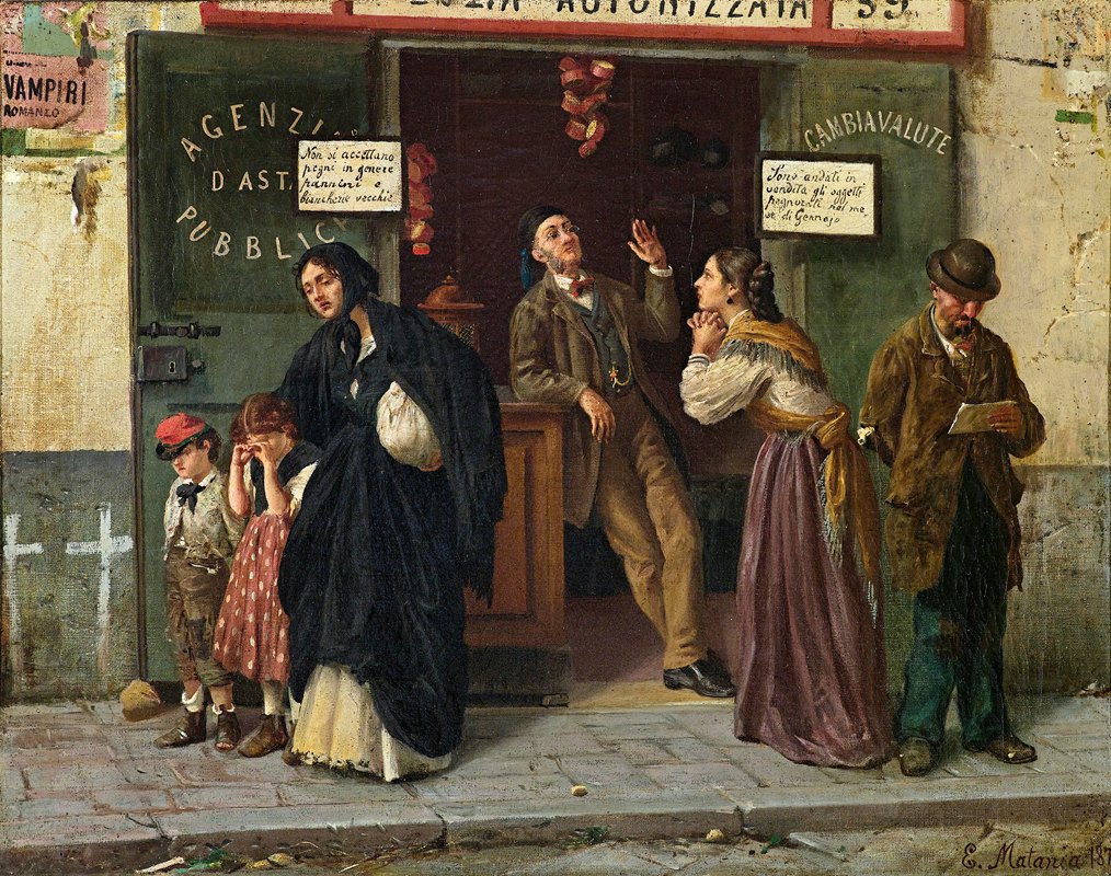 在当铺`Beim Pfandleiher (1870s) by Eduardo Matania