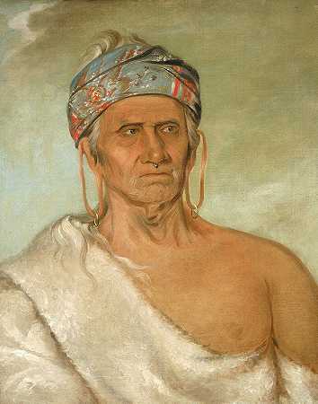 Lay-láw-she-kaw，一位上了年纪的酋长走上河`Lay~láw~she~kaw, Goes Up the River, an Aged Chief (1830) by George Catlin