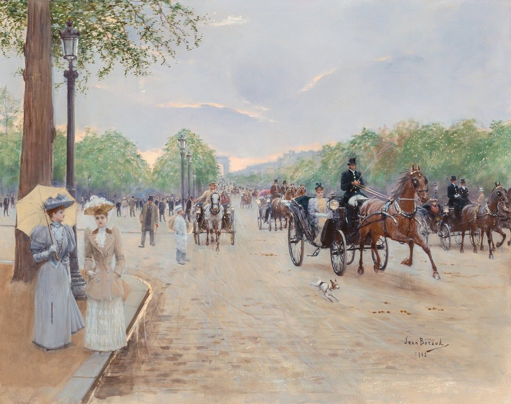 在香榭丽舍大街上`Sur les Champs Élysées (1892) by Jean Béraud