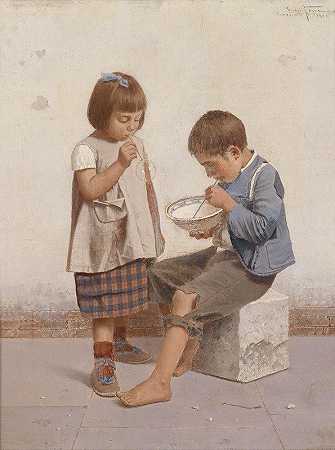 肥皂泡`Seifenblasen (1900) by Giulio del Torre