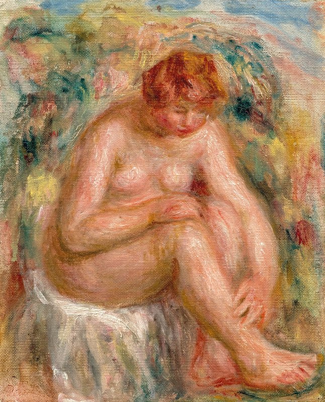 裸体女人坐着看四分之三`Femme nue assise vue de trois~quarts by Pierre-Auguste Renoir