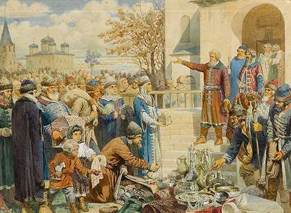 科兹马·米宁1611年，他向下诺夫哥罗德上诉`Kozma Minins Appeal To Nizhny Novgorod In 1611 (1880) by Alexei Danilovich Kivshenko