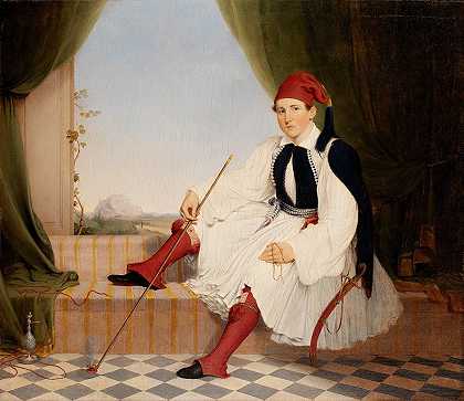 约翰·B·卡马克的肖像，身着希腊埃夫佐内服装`Portrait of John B. Carmac, in Greek Evzone Costume (1853) by Walter Gould