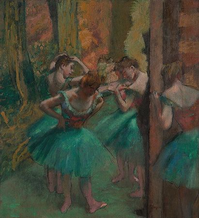 粉色和绿色的舞者`Dancers, Pink and Green (ca. 1890) by Edgar Degas