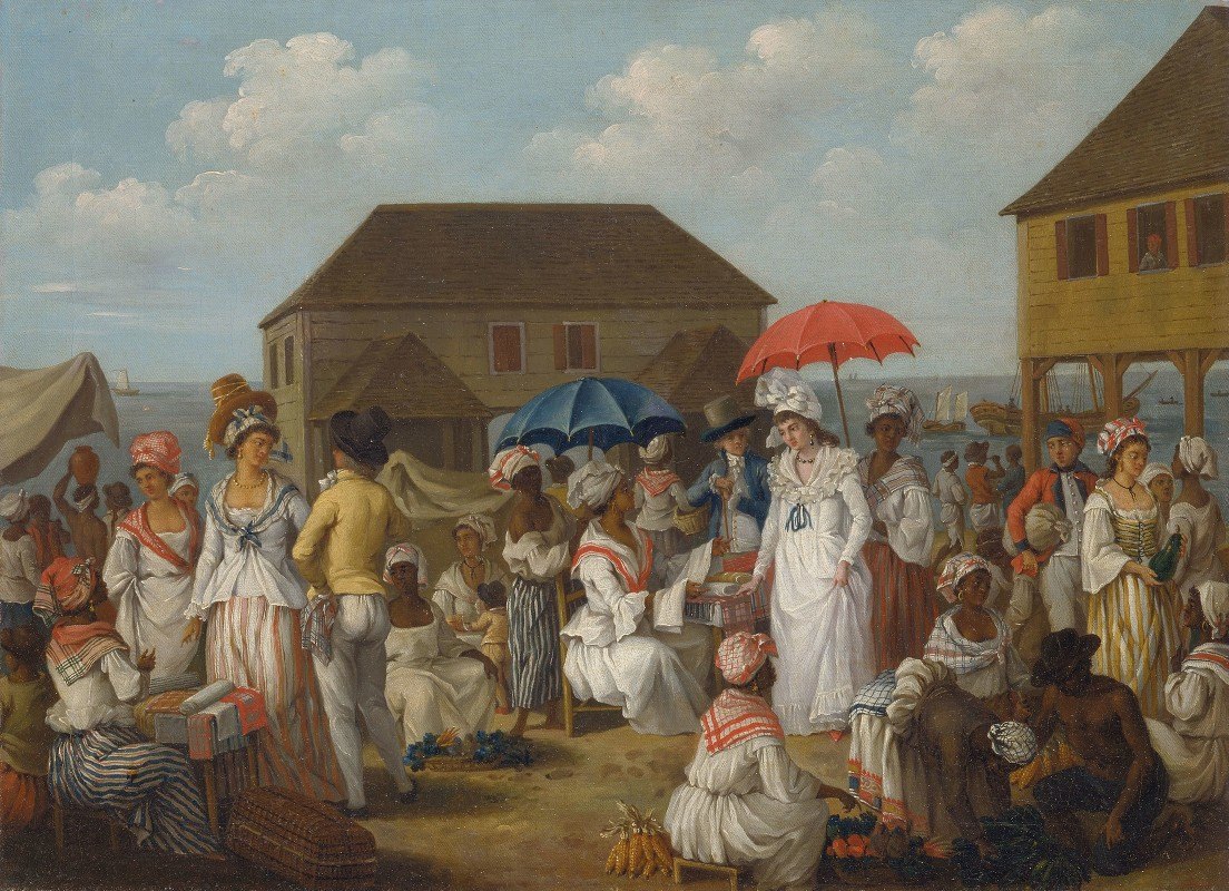 多米尼加亚麻市场`Linen Market, Dominica (circa 1780) by Agostino Brunias
