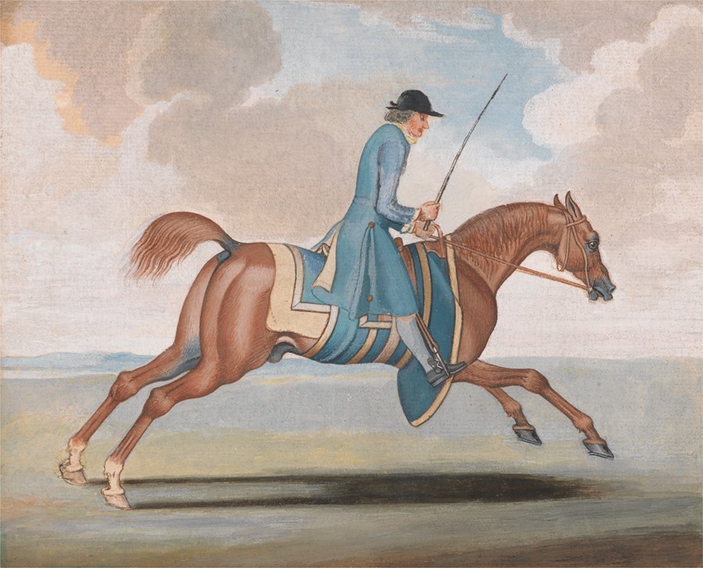 运动中的赛马，骑马`Racehorse at Exercise, Ridden by a Training~Groom. by a Training-Groom. by James Seymour