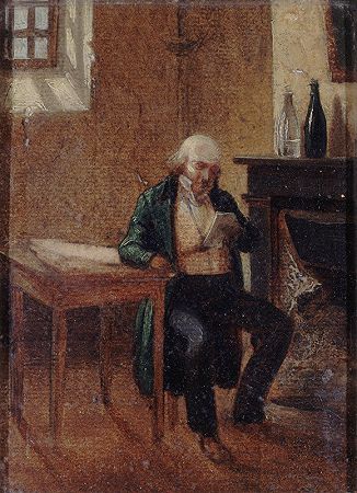 皮埃尔·让·贝兰格（1780-1857）在圣佩拉吉牢房的肖像`Portrait de Pierre~Jean Béranger (1780~1857), dans sa cellule de Sainte~Pélagie (1828) by Philippe-Auguste Jeanron