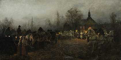 晚上的婚礼`Wedding in the evening (1882) by Antoni Piotrowski