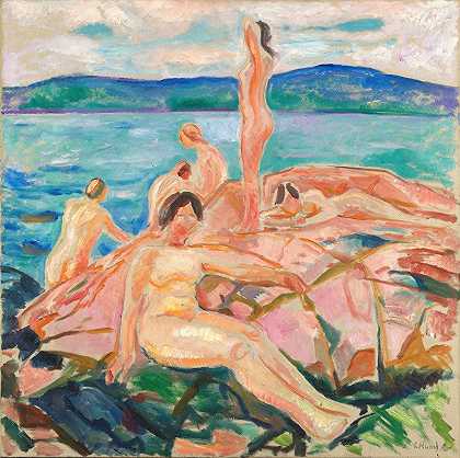 仲夏`Midsummer (1915) by Edvard Munch