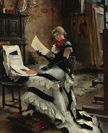 在艺术家（版画）`Chez Lartiste (Les Gravures) (1881) by Albert Edelfelt