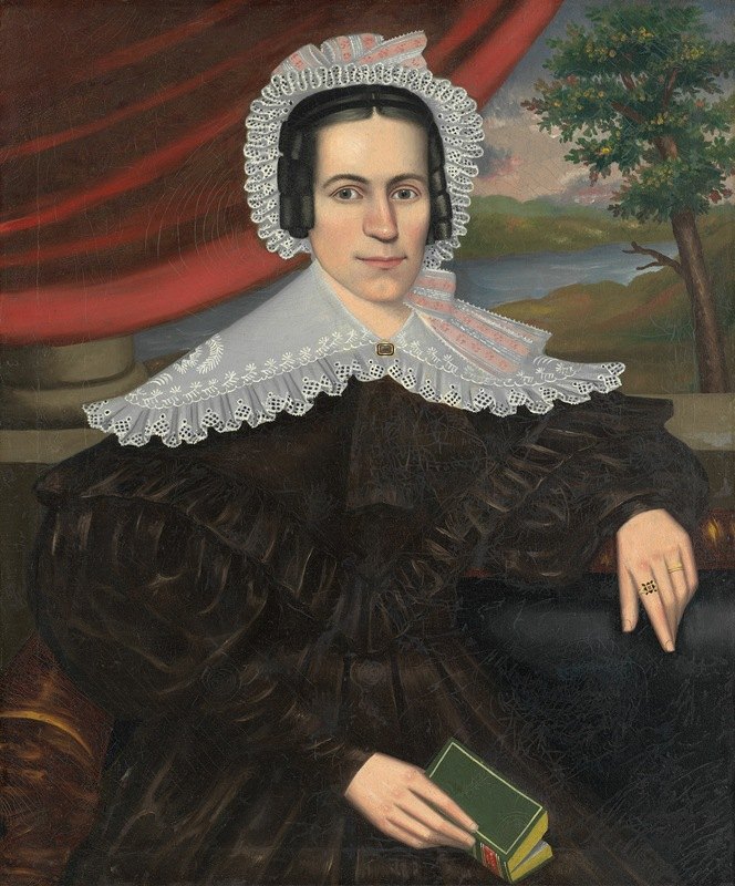 拿着绿皮书的女人（路易莎·加隆德·库克）`Woman with a Green Book (Louisa Gallond Cook) (1838) by Erastus Salisbury Field