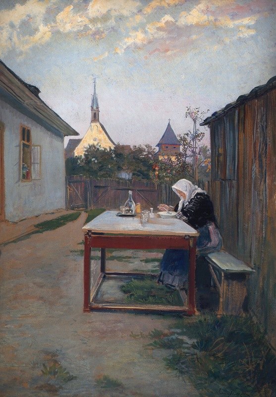 我妈妈（晚餐）`Meine Mutter (Abendmahlzeit) (1910) by Ludwig Michalek