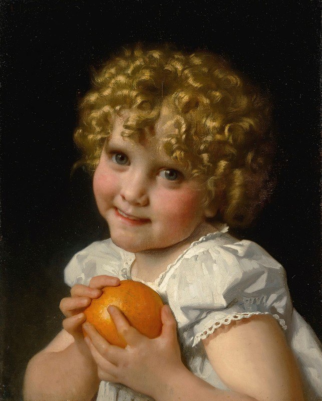 女孩在橙色`Fillette À Lorange (1868) by Léon-Jean-Basile Perrault