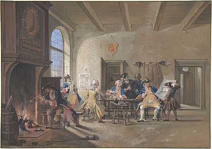 警卫室场景`Guardroom Scene (1744) by Cornelis Troost