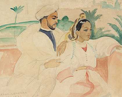 马罗卡夫妇。`Marokkansk par (1933) by Gerda Wegener