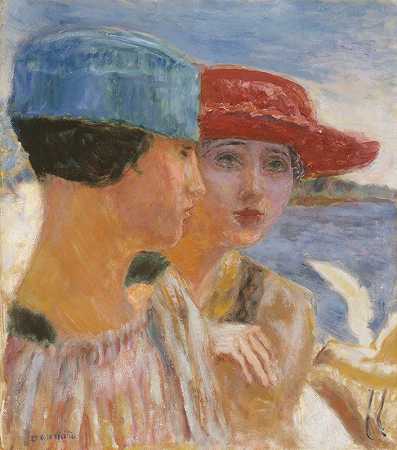 海鸥女孩`Jeunes filles à la mouette (1917) by Pierre Bonnard