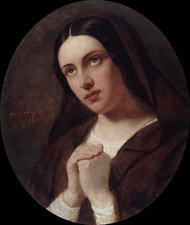 祈祷的年轻女子`Jeune femme en prière (1860) by Hendrik Scheffer