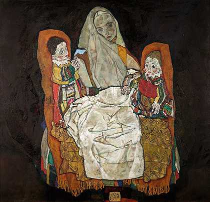 有两个孩子的母亲`Mutter mit zwei Kindern III (1915~1917) by Egon Schiele