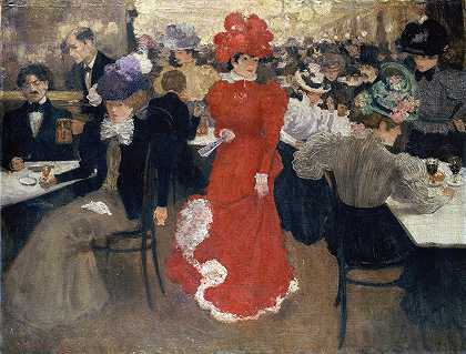 在咖啡馆巴黎的哈考特`In the Café dHarcourt in Paris (1897) by Henri Evenepoel