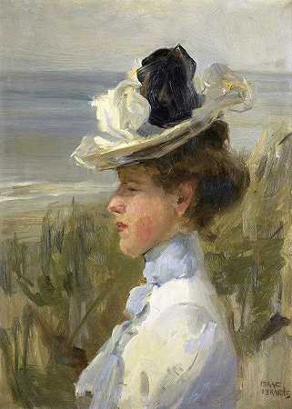 年轻女子凝视着大海`Young Woman, Gazing at the Sea (c. 1895 ~ c. 1900) by Isaac Israëls