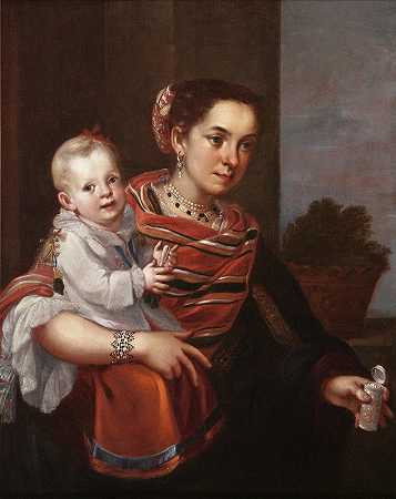 卡斯塔绘画（来自西班牙人和莫里斯卡，白化病患者）`Casta Painting (From Spaniard and Morisca, Albino) by Juan Patricio Morlete Ruiz