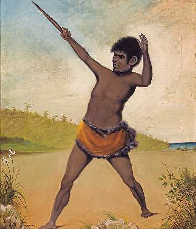 杰克是塔斯马尼亚原住民，手里拿着一个俱乐部`Jack, a Tasmanian Aboriginal, holding a club by Benjamin Duterrau