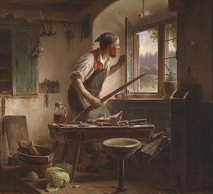 警惕的鞋匠`Der wachsame Schuster (1861) by Karl von Enhuber