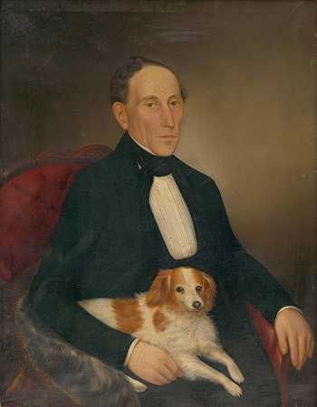 一个坐着的男人和一条狗的肖像`Portrait Of A Seated Man With A Dog (1853) by Palinka