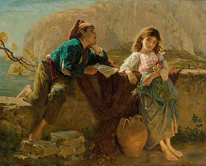 渔夫卡普里，孩子们`Fishermans children, Capri by Sophie Anderson