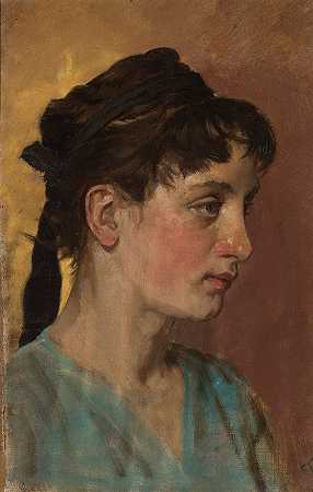 一位年轻女子的肖像`Portrait of a young woman (circa 1900) by Tytus Seweryn Pilecki