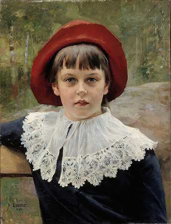 艺术家肖像她的妹妹伯塔·埃德费尔特`Portrait Of The Artists Sister Berta Edelfelt (1884) by Albert Edelfelt