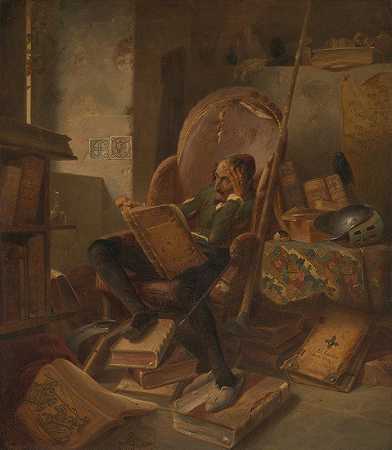 唐吉诃德在他的书房里`Don Quixote in his study (1861) by Adolph Schrodter