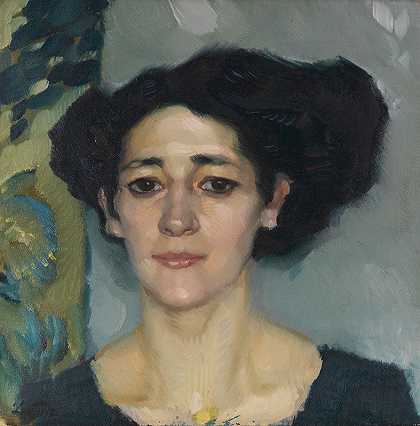 女性肖像`Damenporträt (1912) by Leo Putz