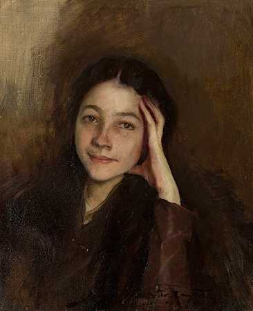 万达·阿库斯泽夫斯卡肖像`Portrait of Wanda Arkuszewska (1919) by Konrad Krzyżanowski