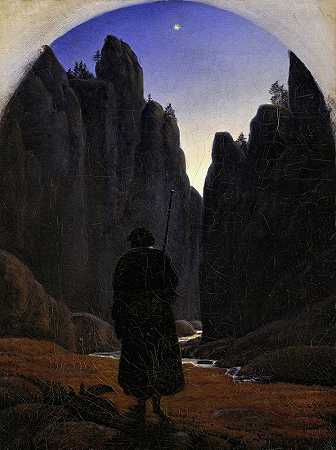 岩石山谷中的朝圣者`Pilgrim in a Rocky Valley (circa 1820) by Carl Gustav Carus