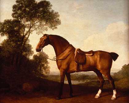 骑着马的海湾猎人`A Saddled Bay Hunter  (1786) by George Stubbs