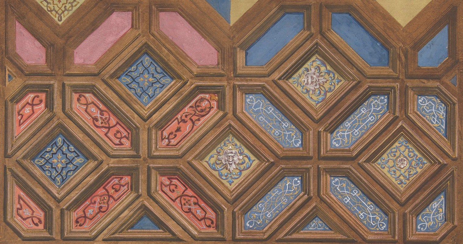 格子天花板装饰的替代设计`Alternate designs for the decoration of a coffered ceiling (1840–97) by Jules-Edmond-Charles Lachaise