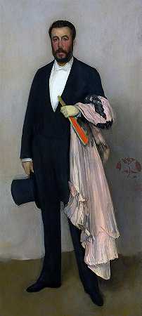 肉色和黑色的排列，西奥多·杜雷特的肖像`Arrangment in Flesh Colour and Black, Portrait of Theodore Duret by James Abbott McNeil Whistler