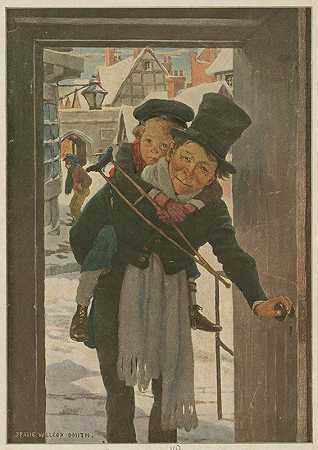 Tiny Tim和Bob Cratchit在圣诞节`Tiny Tim and Bob Cratchit on Christmas Day (1937) by Jessie Willcox Smith