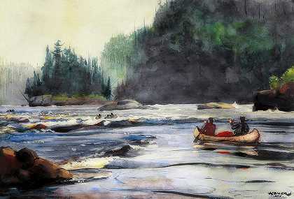 在急流中`In the Rapids by Winslow Homer