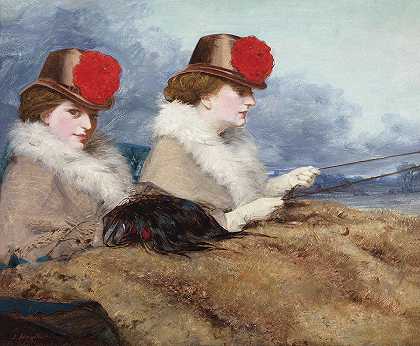 坐马车的两位女士`Two Ladies on a Carriage Ride by James Hayllar