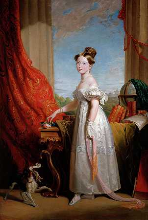 维多利亚公主和她的猎犬Dash 1833`Princess Victoria with her Spaniel, Dash 1833 by After George Hayter