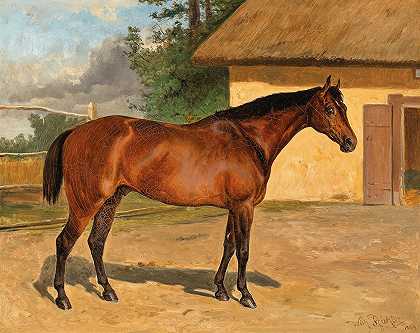 围场上的海湾马`Bay Horse on the Paddock (1884) by Wilhelm Richter